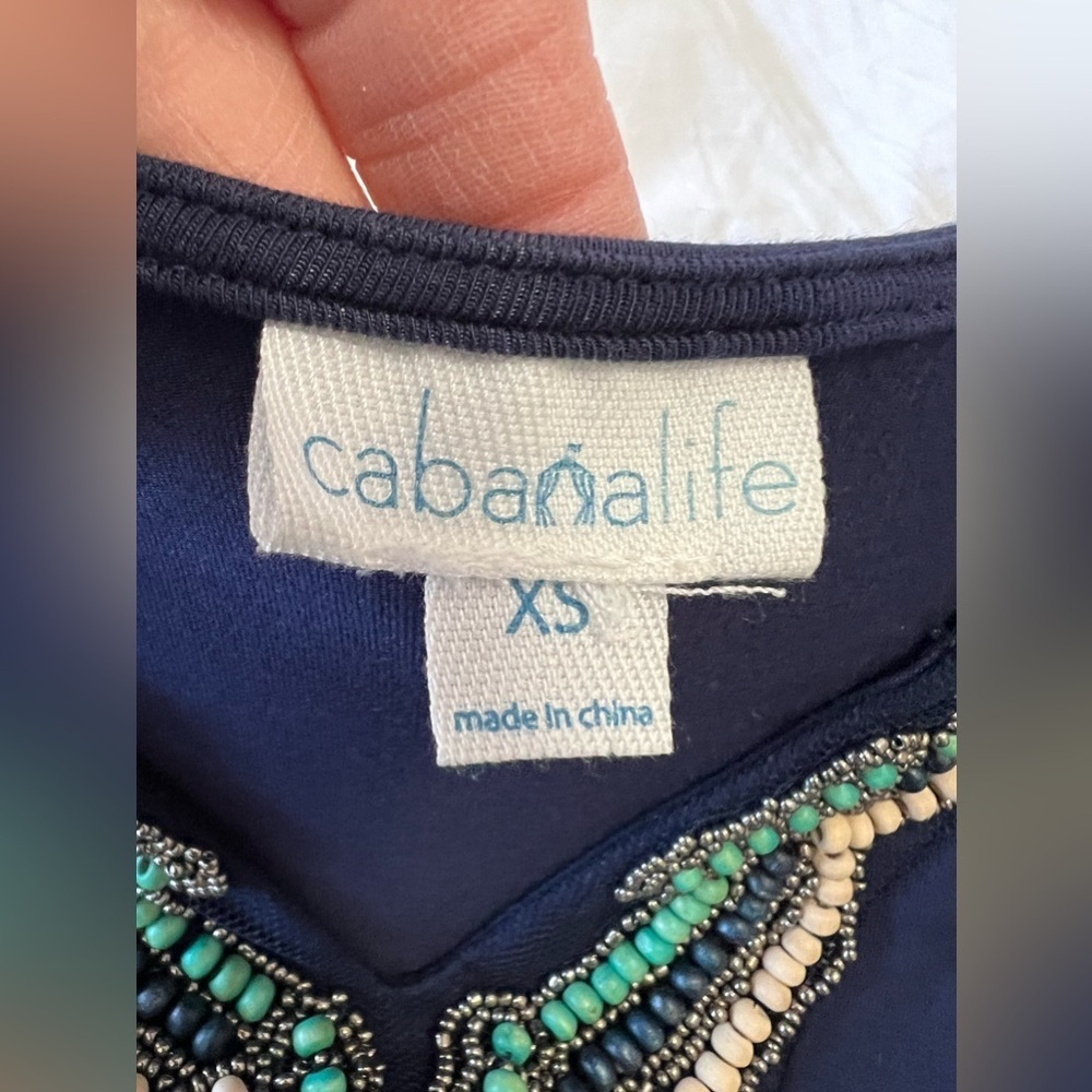 CABANA LIFE | Women’s SZ XS | Blue Beaded V Neck Cover Up Dress Resort Wear - Picture 7 of 10